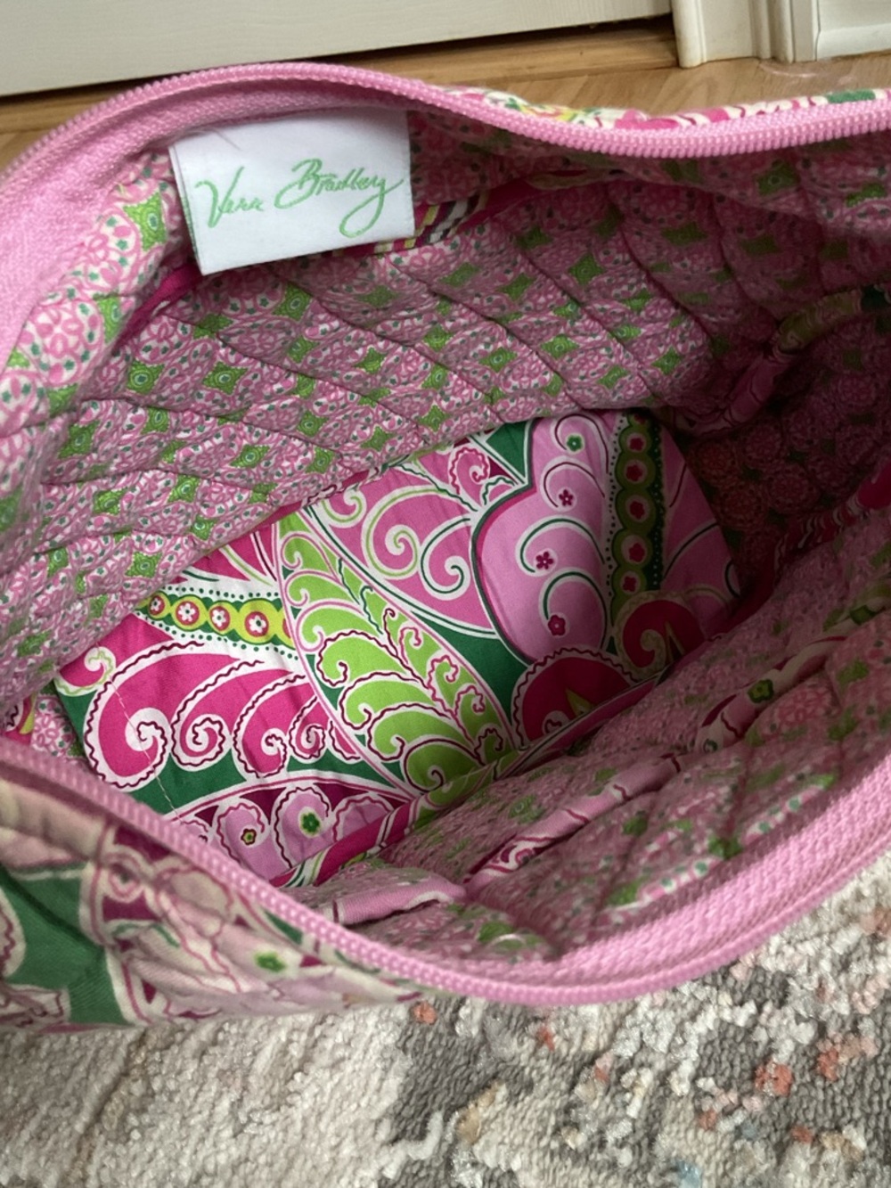 Vera Bradley Pink and Green Quilted Paisley Shoulder Bag - Picture 2 of 12